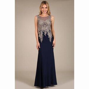 SEXY Navy Gold Lace Bodycon Dress